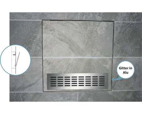 Trappe de visite avec grille en aluminium dans un mur carrelé