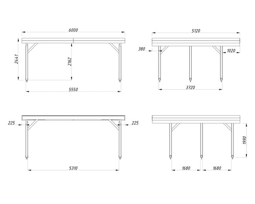 Dessin technique d'une structure en bois avec des mesures