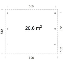 Plan avec dimensions et une superficie de 20,6 mètres carrés