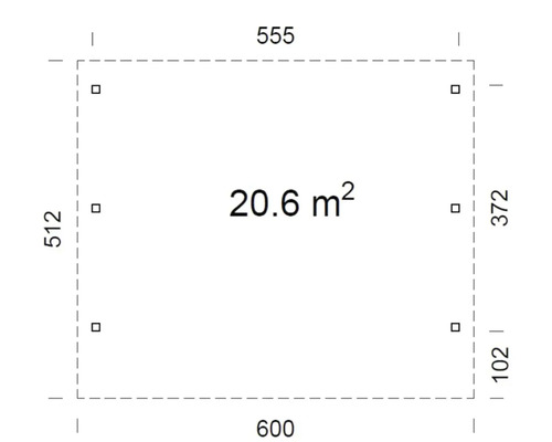 Plan avec dimensions et une superficie de 20,6 mètres carrés