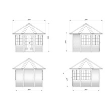 Technische Zeichnung eines Gartenpavillons mit Maßangaben