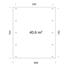 Plan avec dimensions et surface de 40,6 mètres carrés
