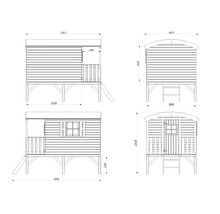 Dessin technique d'une cabane sur pilotis avec dimensions