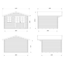 Dessin technique d'un abri de jardin avec dimensions