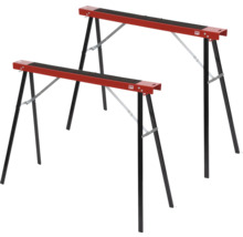 Deux tréteaux de travail en métal rouge et noir