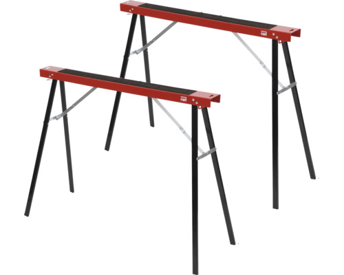 Deux tréteaux de travail en métal rouge et noir