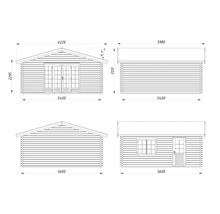Plan technique d'une cabane de jardin avec dimensions