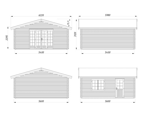Plan technique d'une cabane de jardin avec dimensions