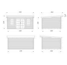 Schéma technique d'un abri de jardin avec dimensions.