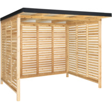 Hangar à bois avec parois à lamelles et toit