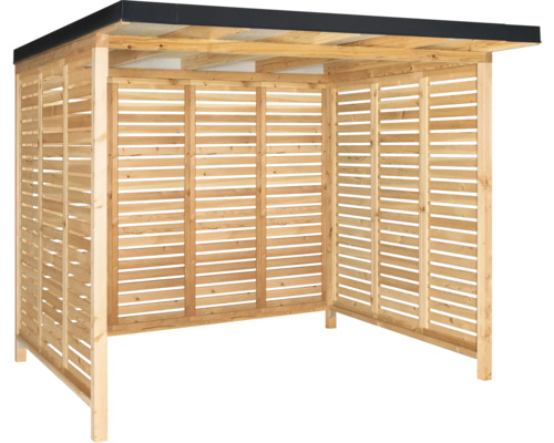 Hangar à bois avec parois à lamelles et toit