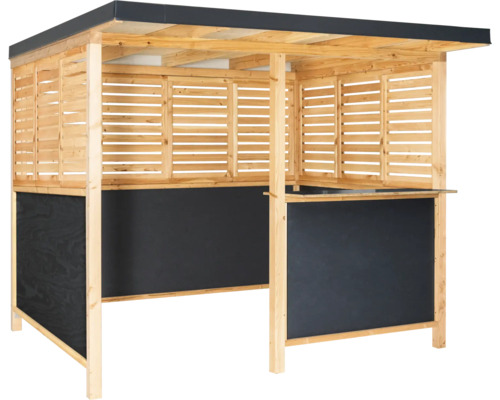 Bar de jardin en bois avec toit et tableau noir