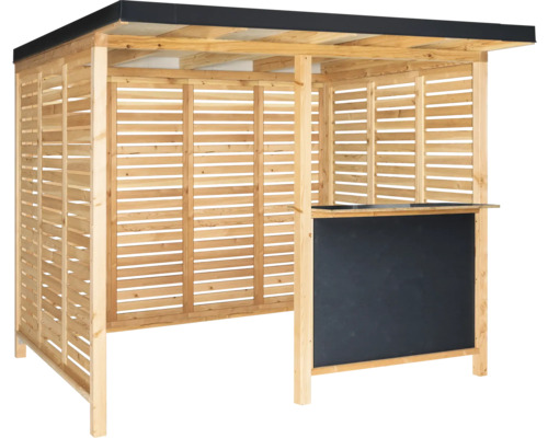 Pavillon en bois avec murs à lamelles et comptoir de bar