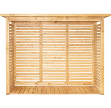 Abri à bois avec parois à lamelles pour l'extérieur