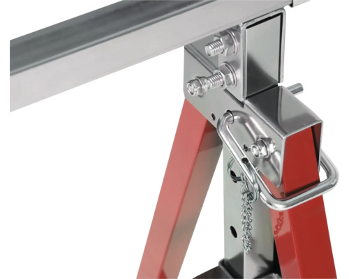 Vue détaillée d'un cric de support rouge argenté