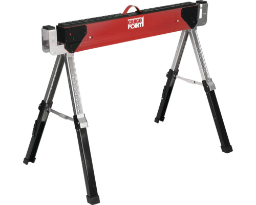 Logo Cargo Point sur un chevalet de sciage en métal réglable en hauteur