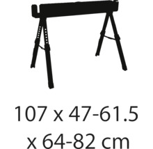 Deux tréteaux réglables en hauteur mesurant 107 x 47-61,5 x 64-82 cm.