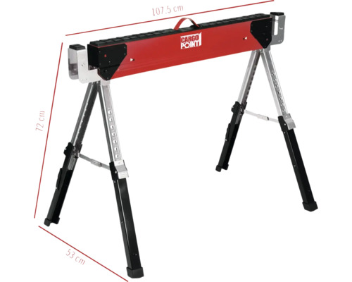 Chevalet de travail Cargo Point avec des dimensions de 107,5 cm de longueur, 72 cm de hauteur et 53 cm de largeur.