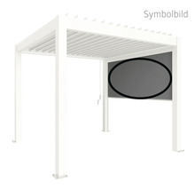 Freistehende weisse Pergola mit grauem Rollo