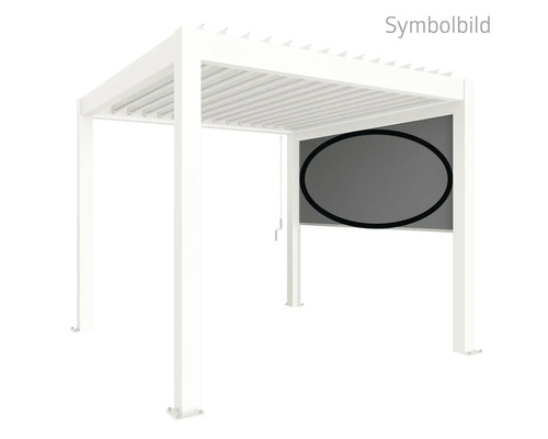 Freistehende weisse Pergola mit grauem Rollo