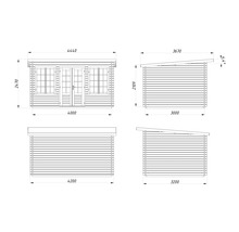 Dessin technique d'une cabane de jardin avec dimensions