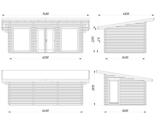 Plan technique d'un abri de jardin avec dimensions