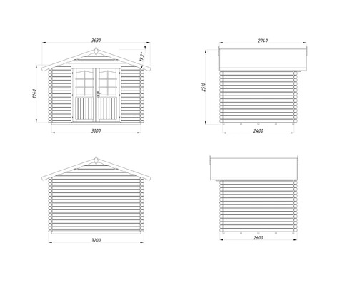 Schéma d'un abri de jardin avec dimensions