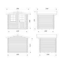 Dessin technique d'un abri de jardin avec dimensions