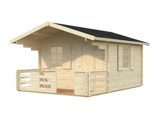 Abri de jardin en bois avec terrasse et fenêtres