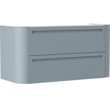 Waschtischunterschrank mit zwei Schubladen und abgerundeter Seite in Blau.