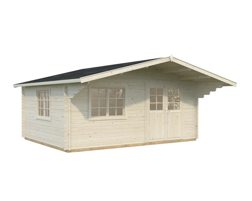 Abri de jardin en bois avec fenêtres et porte