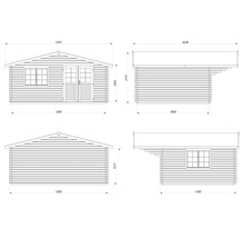 Schéma technique d'un abri de jardin avec dimensions