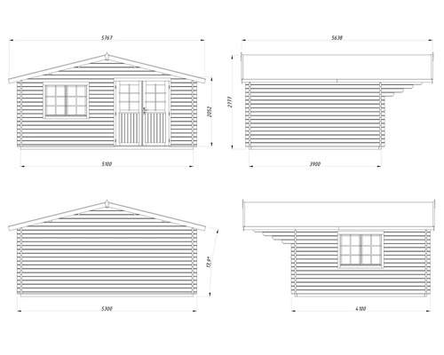 Schéma technique d'un abri de jardin avec dimensions