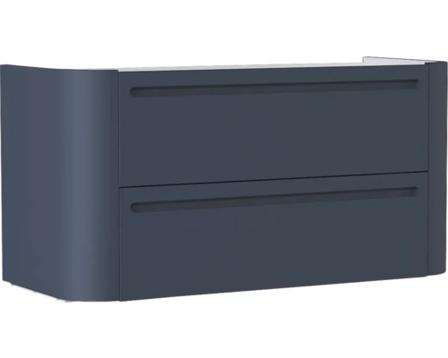 Badunterschrank wandhängend mit zwei Schubladen und Griffmulden in Anthrazit.