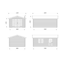 Schéma technique d'un abri de jardin avec dimensions
