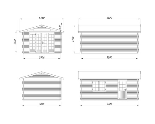 Schéma technique d'un abri de jardin avec dimensions