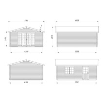 Dessin technique d'un abri de jardin avec dimensions