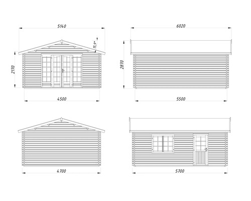 Dessin technique d'un abri de jardin avec dimensions
