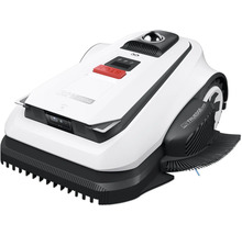 Tondeuse robot en blanc et noir