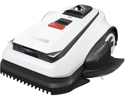 Tondeuse robot en blanc et noir