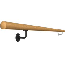 Main courante en bois avec supports noirs pour montage mural