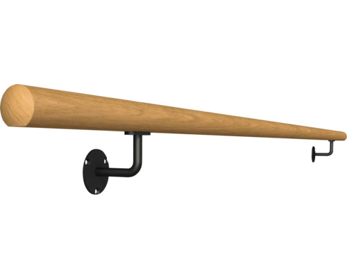 Main courante en bois avec supports noirs pour montage mural