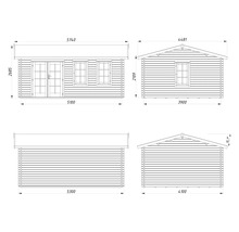 Dessin technique d'un abri de jardin avec dimensions