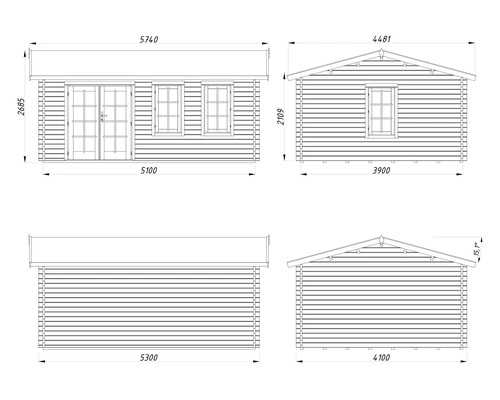 Dessin technique d'un abri de jardin avec dimensions