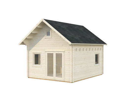 Holzgartenhaus mit Fenstern und Doppeltür