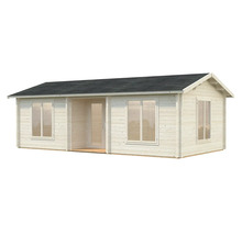 Holzgartenhaus mit Fenstern und Tür