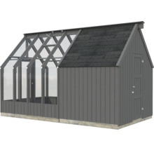 Gewächshaus mit Geräteschuppen aus Holz und Glas