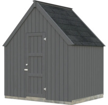 Abri de jardin gris avec toit à pignon et porte