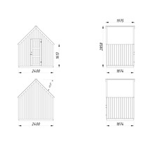 Plan technique d'un abri de jardin avec les dimensions