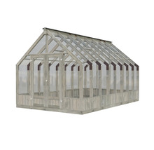 Gewächshaus mit Holzrahmen und transparenten Wänden